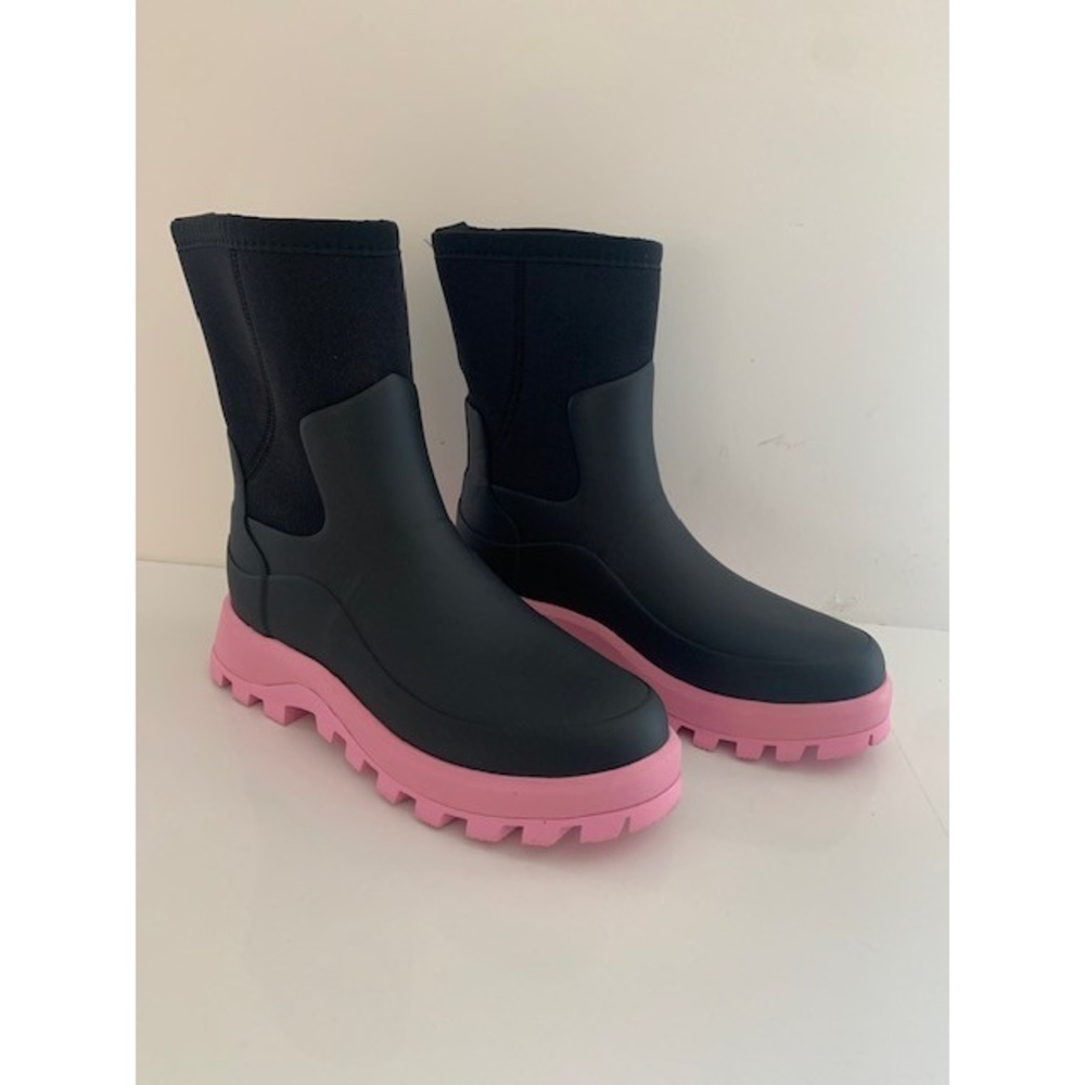 Hunter Black Pink Fizz City Explorer‎ Short Boots Size 6 Neoprenee Rain Boots